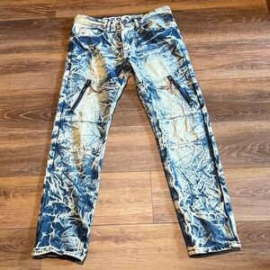 Red Ape Vintage Mens Acid Wash Moto Jeans Crinkle Zipper Detail Streetwear 32x30